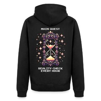 Quête principale : Rappel à la réalité toutes les heures | Rêve lucide - Veste à capuche bio Premium Unisexe - noir - Dos - Nico (187cm)
