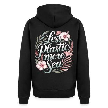 Moins de plastique, plus de mer – Design environnemental, Fleurs - Veste à capuche bio Premium Unisexe - noir - Dos - Nico (187cm)