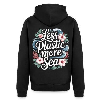 Moins de plastique, plus de mer – Design environnemental, Fleurs - Veste à capuche bio Premium Unisexe - noir - Dos - Nico (187cm)
