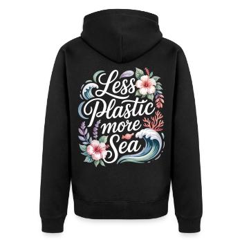 Moins de plastique, plus de mer – Design environnemental, Fleurs - Veste à capuche bio Premium Unisexe - noir - Dos - Nico (187cm)