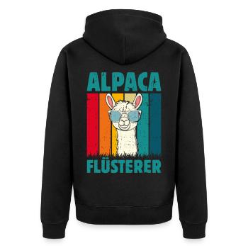 Alpaka Fan ALPAKA FLÜSTERER Lama Lustiges - Unisex Premium Bio Zip Hoodie - Schwarz - Hinten - Nico (187cm)