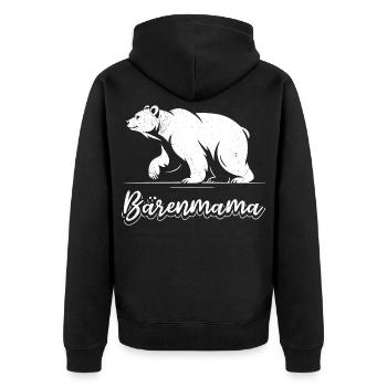 Werdende Mutter BÄRENMAMA Bald Mama Lustiges - Unisex Premium Bio Zip Hoodie - Schwarz - Hinten - Nico (187cm)