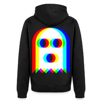 👻 RGB-Geist - Unisex Premium Bio Zip Hoodie - Schwarz - Hinten - Nico (187cm)