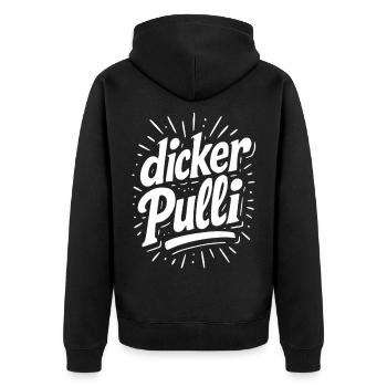 Dicker Pulli Neon Typo - Unisex Premium Bio Zip Hoodie - Schwarz - Hinten - Nico (187cm)