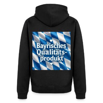 Bayrisches Qualitätsprodukt – Bayern Design Herz - Unisex Premium Bio Zip Hoodie - Schwarz - Hinten - Nico (187cm)