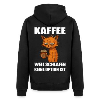 Coffee Cat Motif – Funny Morning Grouch Design - Unisex Premium Organic Zip Hoodie - black - Back - Nico (187cm)