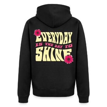 Jeden Tag Strahlen Design - Unisex Premium Bio Zip Hoodie - Schwarz - Hinten - Nico (187cm)