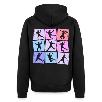 Handball Handballerin Handballspieler Frauen - Unisex Premium Bio Zip Hoodie - Schwarz - Hinten - Nico (187cm)