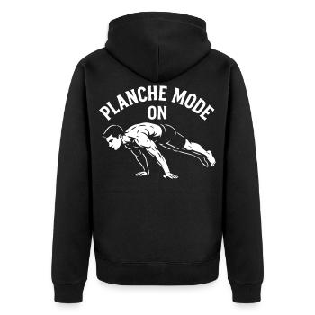 Planche Mode On Calisthenics Fitness Gym Workout - Unisex Premium Organic Zip Hoodie - black - Back - Nico (187cm)