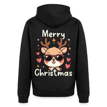 Frohe Weihnachten - Unisex Premium Bio Zip Hoodie - Schwarz - Hinten - Nico (187cm)