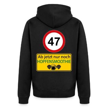 47 Ab jetzt nur noch Hopfensmoothie - Unisex Premium Bio Zip Hoodie - Schwarz - Hinten - Nico (187cm)