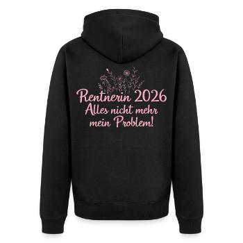 Rentnerin 2026 Rente Abschied Arbeitskollegin - Unisex Premium Bio Zip Hoodie - Schwarz - Hinten - Nico (187cm)