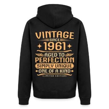 Vintage 1961 Vintage Born - 65 Years Old - Unisex Premium Organic Zip Hoodie - black - Back - Nico (187cm)