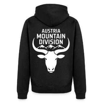 Austria Mountain Division – Alpen Wander Design - Unisex Premium Organic Zip Hoodie - black - Back - Nico (187cm)