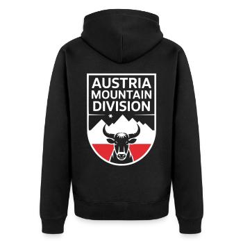 Austria Mountain Alpen Wappen Stier - Unisex Premium Bio Zip Hoodie - Schwarz - Hinten - Nico (187cm)