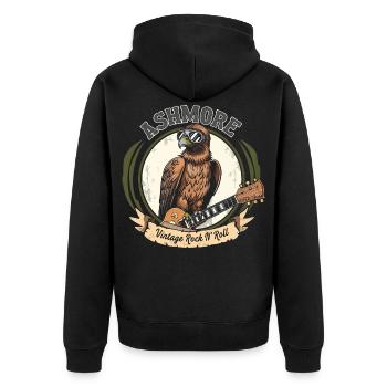 Vintage Rock Adler mit Gitarre - Unisex Premium Bio Zip Hoodie - Schwarz - Hinten - Nico (187cm)