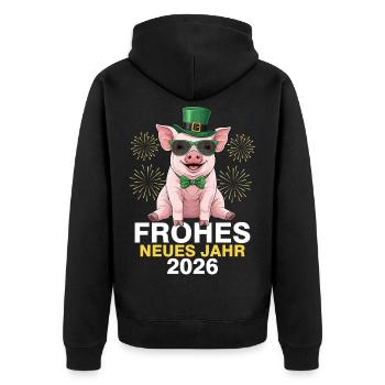 Frohes Neues Jahr 2026 - Unisex Premium Bio Zip Hoodie - Schwarz - Hinten - Nico (187cm)