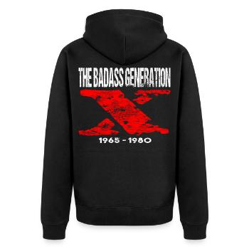 Generation X 1965 1980 Retro - Unisex Premium Bio Zip Hoodie - Schwarz - Hinten - Nico (187cm)
