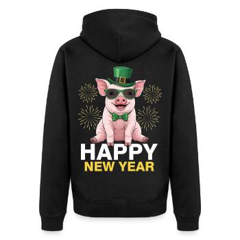 Happy New Year - Unisex Premium Bio Zip Hoodie - Schwarz - Hinten - Nico (187cm)