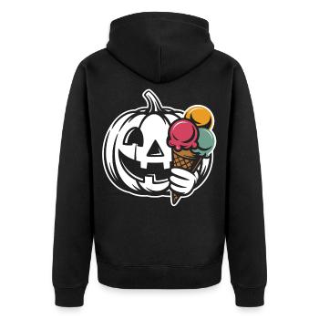 Kürbis Lächeln Eiscreme - Unisex Premium Bio Zip Hoodie - Schwarz - Hinten - Nico (187cm)
