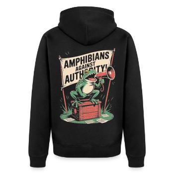 Amphibians Against Authority Portland - Unisex Premium Organic Zip Hoodie - black - Back - Nico (187cm)