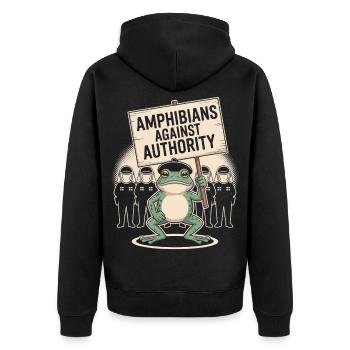 Amphibians Against Authority Portland - Unisex Premium Organic Zip Hoodie - black - Back - Nico (187cm)