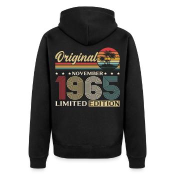 60. Geburtstag Original November Jahrgang 1965 - Unisex Premium Bio Zip Hoodie - Schwarz - Hinten - Nico (187cm)