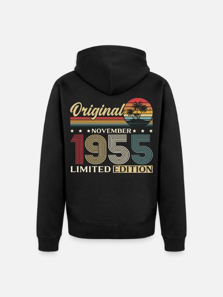 70. Geburtstag Original November Jahrgang 1955 - Premium økologisk unisex-hættejakke - sort