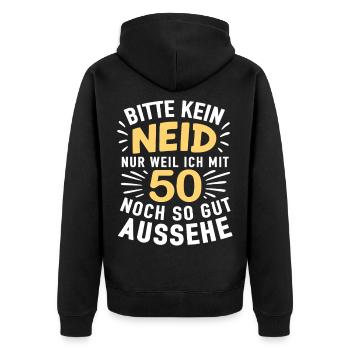 50s Cheer Shirt – No Envy, Look Good - Unisex Premium Organic Zip Hoodie - black - Back - Nico (187cm)