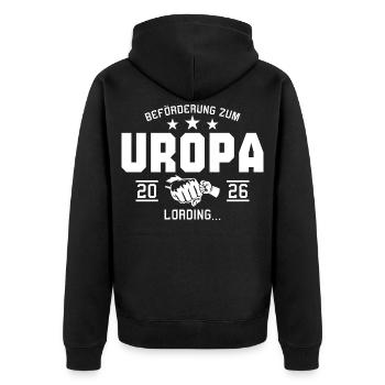 Schwangerschaftsverkündung Werdender Uropa 2026 - Unisex Premium Bio Zip Hoodie - Schwarz - Hinten - Nico (187cm)