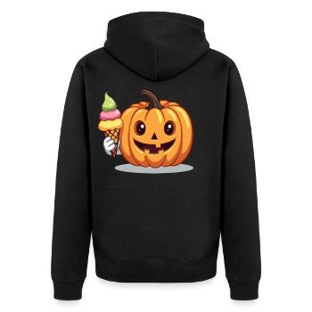 Süßer Grusel Kürbis mit Eiswaffel - Unisex Premium Bio Zip Hoodie - Schwarz - Hinten - Nico (187cm)
