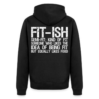 fit ish semi fit irgendwie fit jemand, der mag - Unisex Premium Bio Zip Hoodie - Schwarz - Hinten - Nico (187cm)