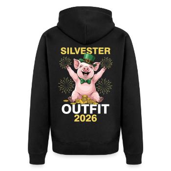 Silvester Outfit 2026 - Unisex Premium Bio Zip Hoodie - Schwarz - Hinten - Nico (187cm)