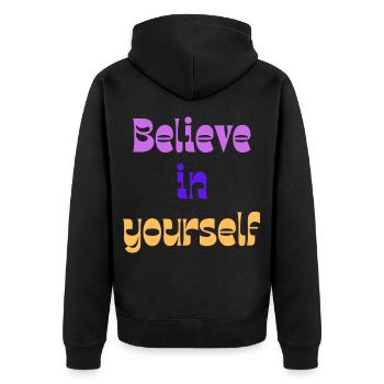 Believe in Yourself Retro Gradient - Unisex Premium Bio Zip Hoodie - Schwarz - Hinten - Nico (187cm)
