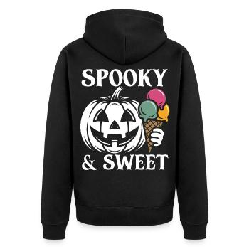 Spooky & Sweet Halloween Eis - Unisex Premium Bio Zip Hoodie - Schwarz - Hinten - Nico (187cm)