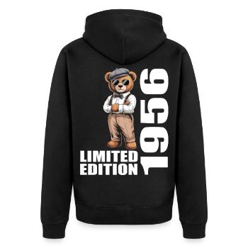 1956 Limited Edition Bär Geburtstag 1956 - Unisex Premium Bio Zip Hoodie - Schwarz - Hinten - Nico (187cm)