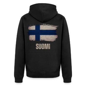 Grunge flag of Finland, vintage Finland - Unisex Premium Organic Zip Hoodie - black - Back - Nico (187cm)