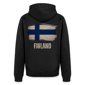 Vintage Finland, Finland flag - Unisex Premium Organic Zip Hoodie - black - Back - Nico (187cm)