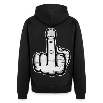 Middle Finger Stinky Finger Design Grey - Unisex Premium Organic Zip Hoodie - black - Back - Nico (187cm)
