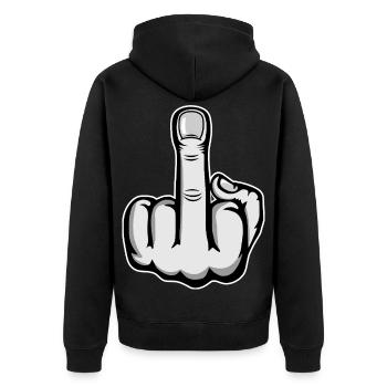 Mittelfinger Cartoon Hand - Unisex Premium Bio Zip Hoodie - Schwarz - Hinten - Nico (187cm)