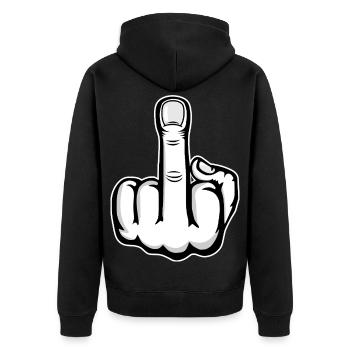 Doigt du milieu doigt puant design blanc - Veste à capuche bio Premium Unisexe - noir - Dos - Nico (187cm)