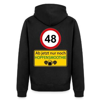 48 Ab jetzt nur noch Hopfensmoothie - Unisex Premium Bio Zip Hoodie - Schwarz - Hinten - Nico (187cm)