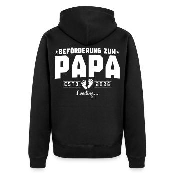 Dad 2026 loading Father-to-be - Unisex Premium Organic Zip Hoodie - black - Back - Nico (187cm)