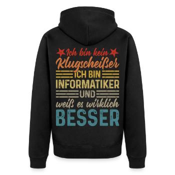 Informatiker - Kein Klugscheißer - Unisex Premium Bio Zip Hoodie - Schwarz - Hinten - Nico (187cm)