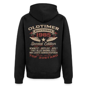 40. Geburtstag Geschenk Oldtimer November 1985 - Unisex Premium Bio Zip Hoodie - Schwarz - Hinten - Nico (187cm)
