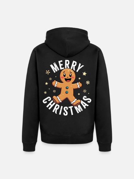Gingerbread Man, Merry Christmas - Unisex Premium Organic Zip Hoodie - black