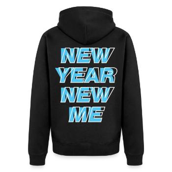 Neujahr Neues Ich - Unisex Premium Bio Zip Hoodie - Schwarz - Hinten - Nico (187cm)