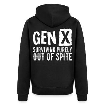 Gen X Surviving Purely Out Of Spite - Unisex Premium Organic Zip Hoodie - black - Back - Nico (187cm)