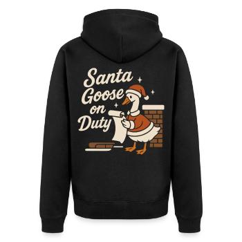 Santa Goose On Duty Lustige Weihnachtsfamilie - Unisex Premium Bio Zip Hoodie - Schwarz - Hinten - Nico (187cm)