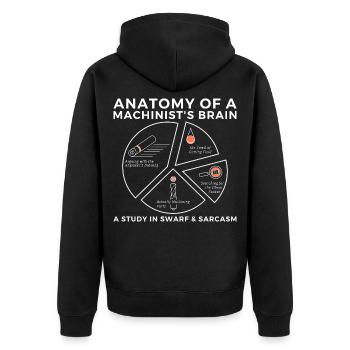 Workshop Humor, Lustiger Maschinist Gehirn T-Shirt - Unisex Premium Bio Zip Hoodie - Schwarz - Hinten - Nico (187cm)